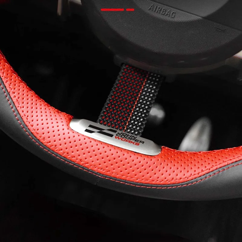 DIY Full coverage Sports style Steering Wheel Cover for Mini Cooper S Countryman U25 F65 F66 2024 2025 red leather Accessorie