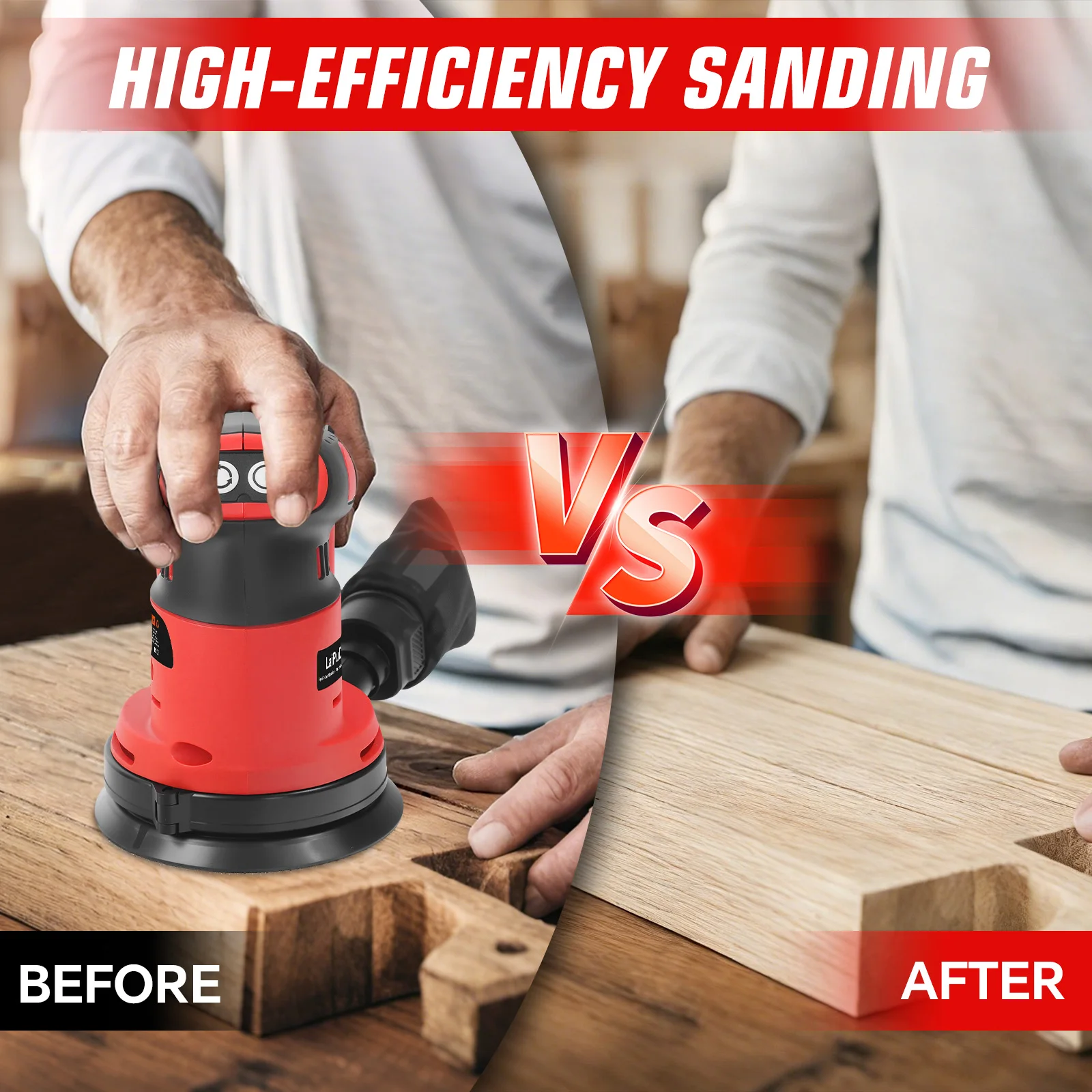 125mm Random Orbital Sander Cordless Sanding Machine 3 Variable Speed Electric Sander Woodworking for Milwaukee 18V Battery Pin - view 5
