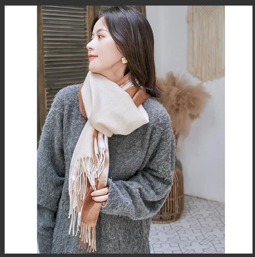 2024 New Autumn Winter Tie Dye Gradient Color Women\'s Scarf Luxury Imitation Cashmere Couple Warm Scarves Shawls Accessories