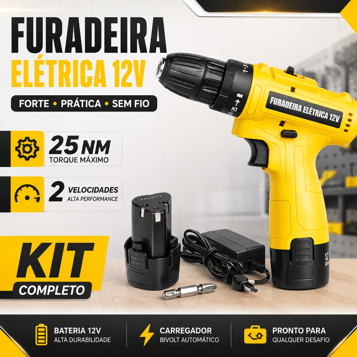 Furadeira Elétrica de Lítio 12V, Chave de Fenda Elétrica, Conjunto de Ferramentas Elétricas com Embalagem em Caixa 1420