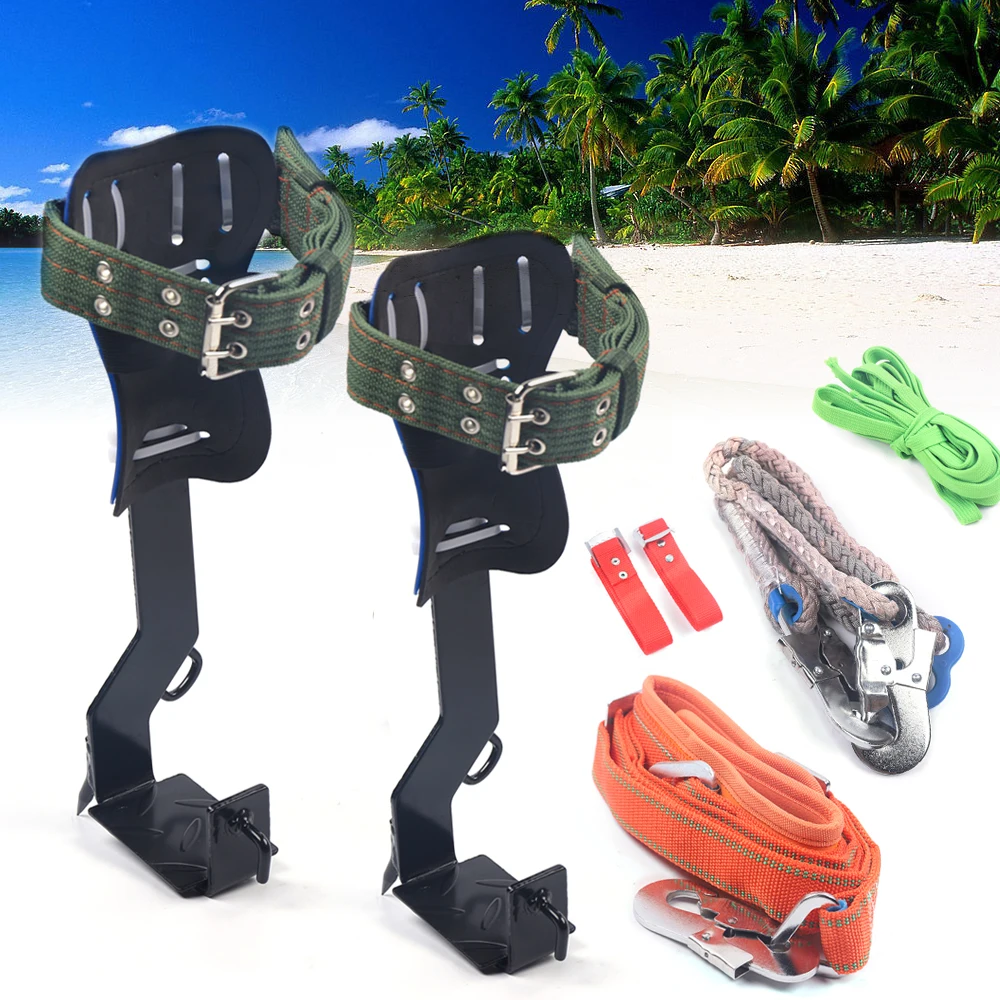 2 Gears Tree Climbing Tool Multi-function Pole Climbing Spike Set w/ Safety Belt Adjustable Lanyard Rope