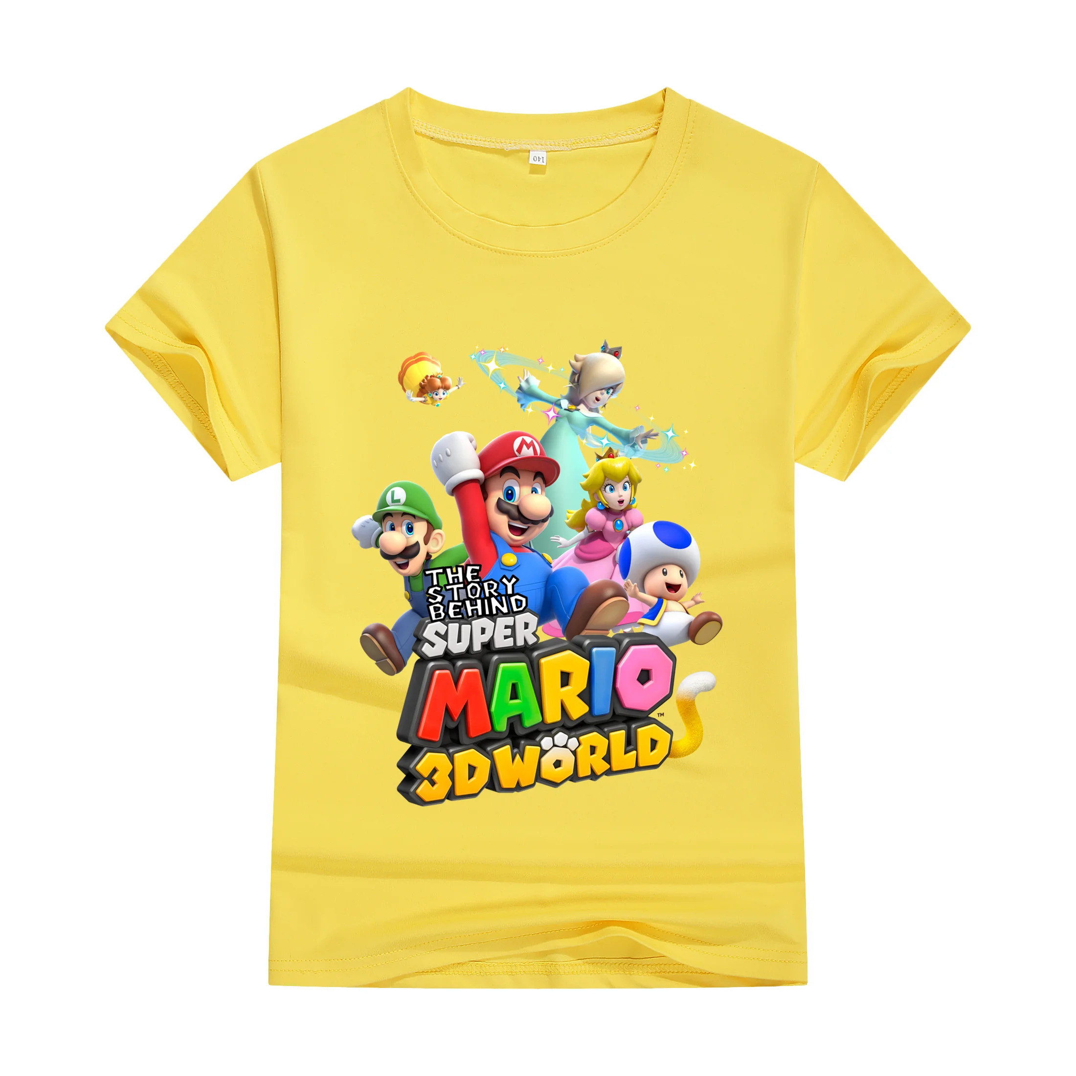 Camiseta de algodão estampada para meninos e meninas, gola redonda, manga curta, Mario Fashion, blusa casual, roupa de cima, verão, 2024