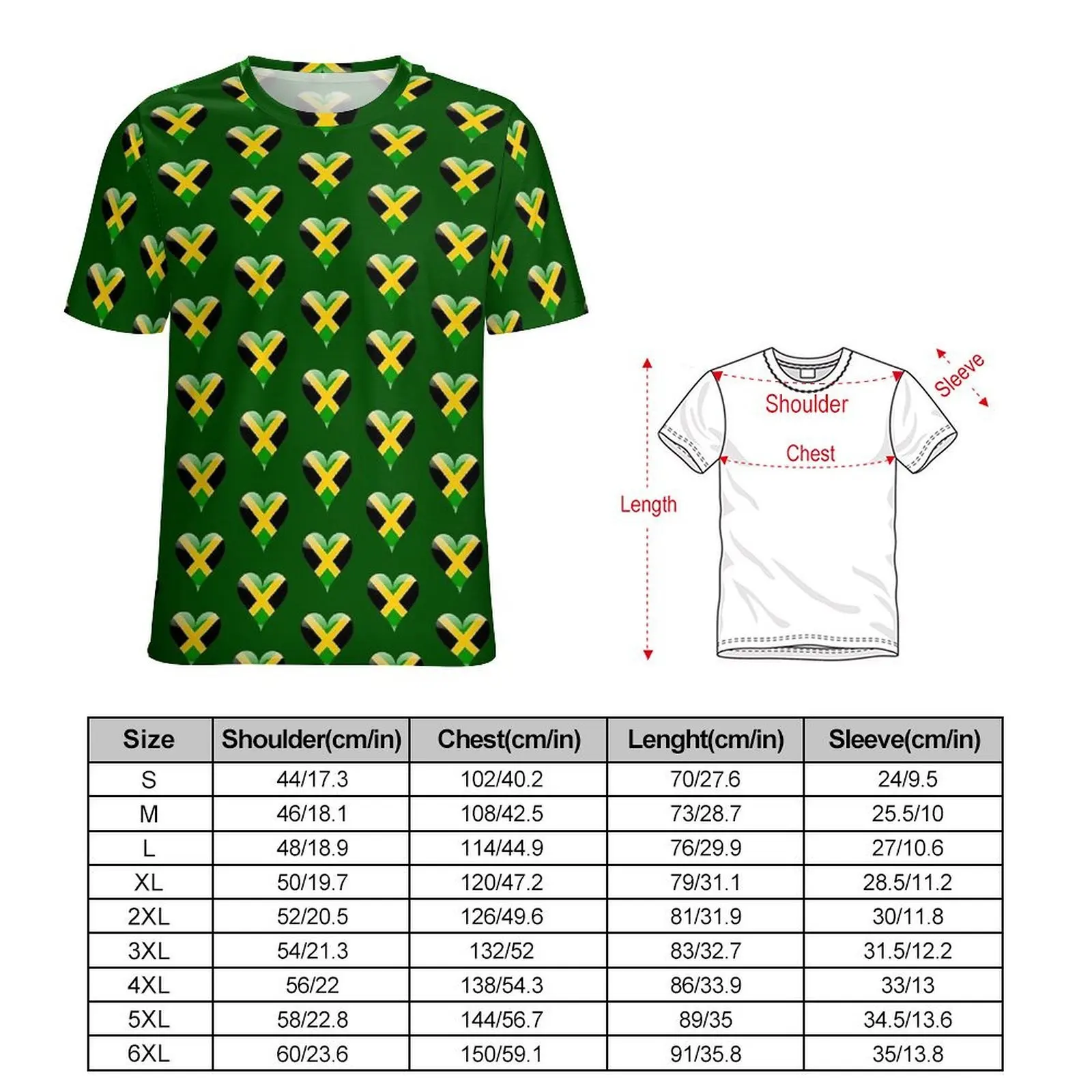 Abstract Jamaican Flag T-Shirt Jamaica Heart Streetwear T-Shirts O Neck Cool Tshirt Summer Man Graphic Top Tees Plus Size 5XL