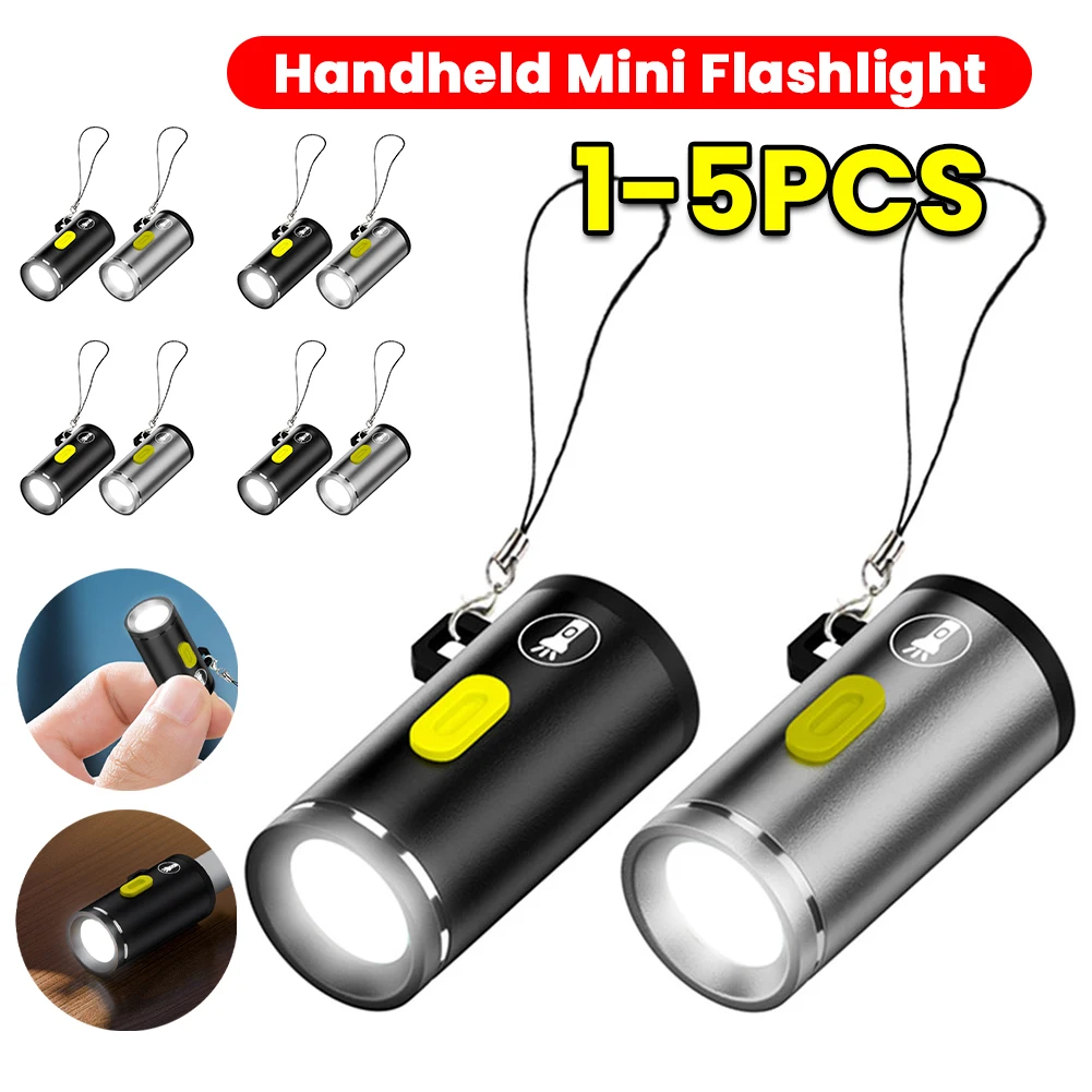 

1-4PCS Mini Type C Flashlights Handheld High Brightness Keychain Flashlights Pocket Outdoor Emergency Torch For Hiking Camping