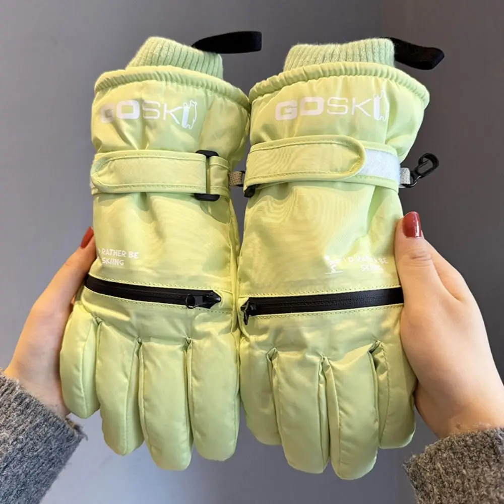Guantes térmicos de esquí con dedos completos, guantes gruesos impermeables para nieve, guantes cálidos de invierno de felpa a prueba de viento para montar