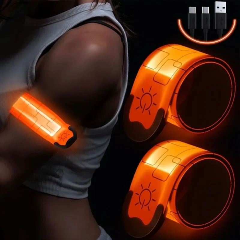 2 Pack LED Armband Rechargeable for Night Running Walking High Visibility Reflective Running Gear Adjustable Luminous Belt