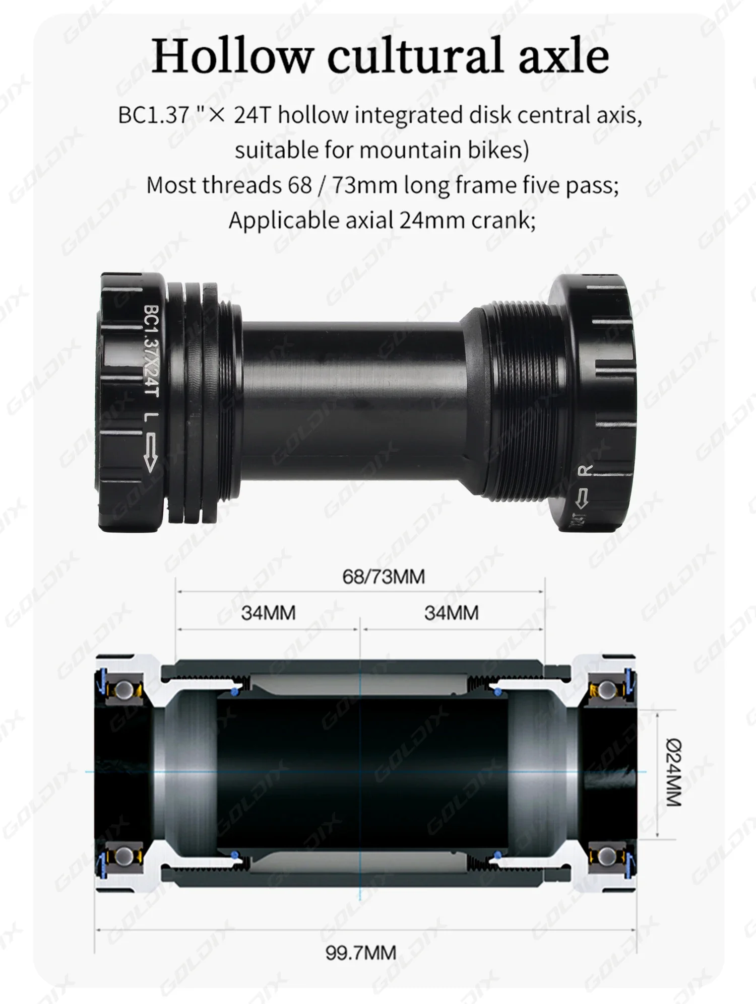 GOLDIX Hochfeste Fahrradkurbelgarnitur 165/170/175mm Geschmiedeter Legierungs-Kurbelarm 3-Bolzen-Direktmontage Schmal-Breit-Kettenblatt für MTB-Fahrrad – Detail 14