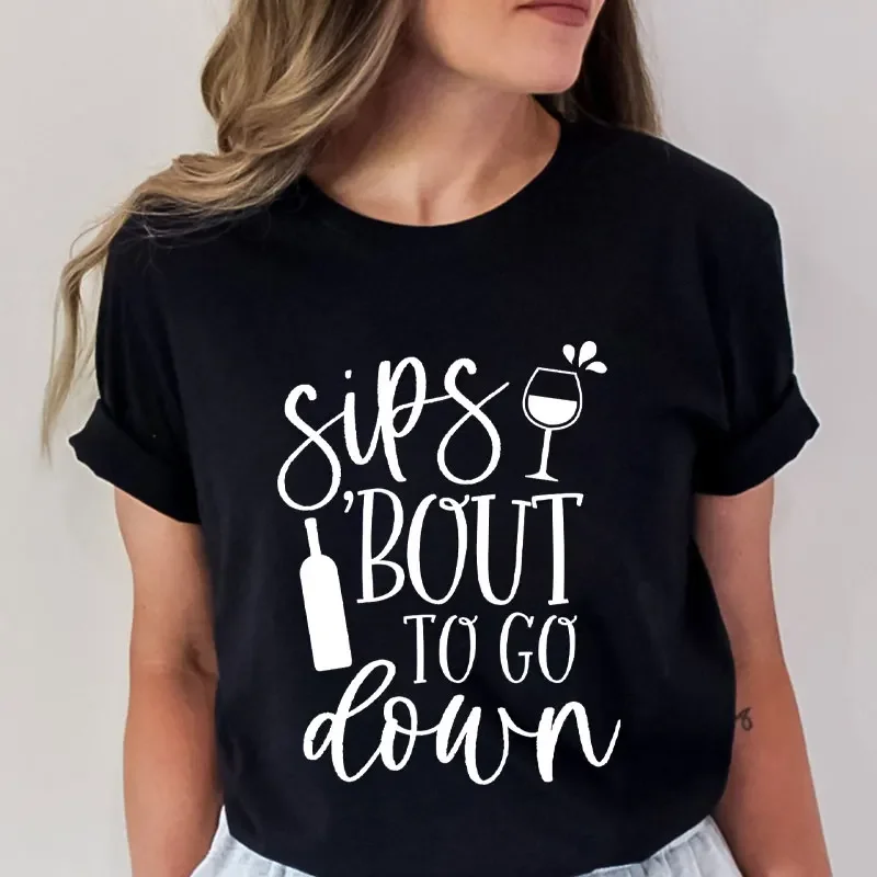 2024 Women's Vintage Tee Shirt Print Female T Shirt Funny Wine New Design Streetwear Drinking Club Tshirt