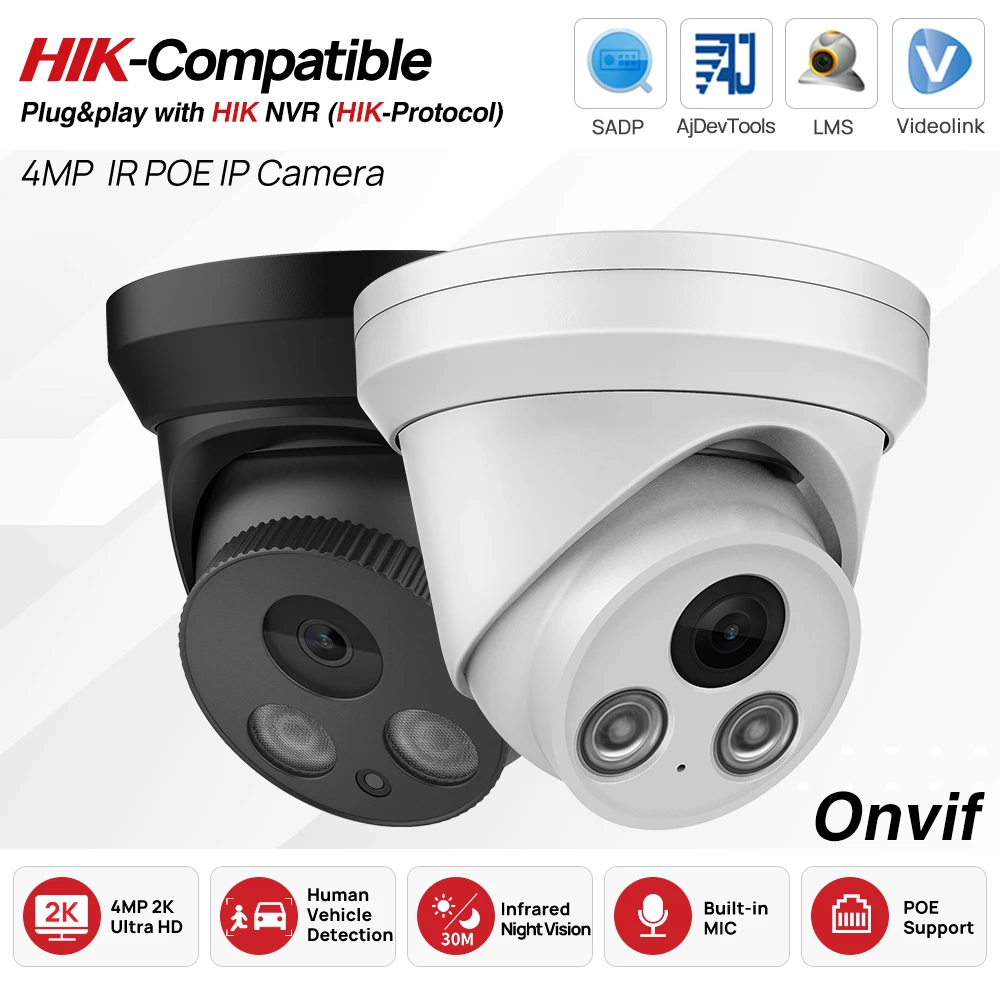 

Hikvision Compatible 4MP IR POE Turret Network Camera Built-in Mic Video Surveillance Support Onvif Plug&Play With Hikvision NVR