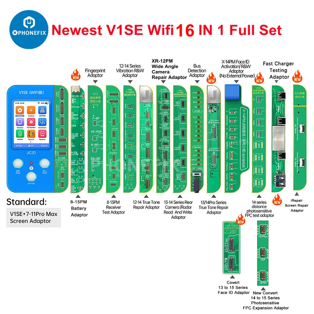 JC V1SE Wifi Programmer for iPAD /iPhone 11 12 13 Mini 14 15 16PM Original Color Touch Shock Rear Camera Face ID Battery Repair