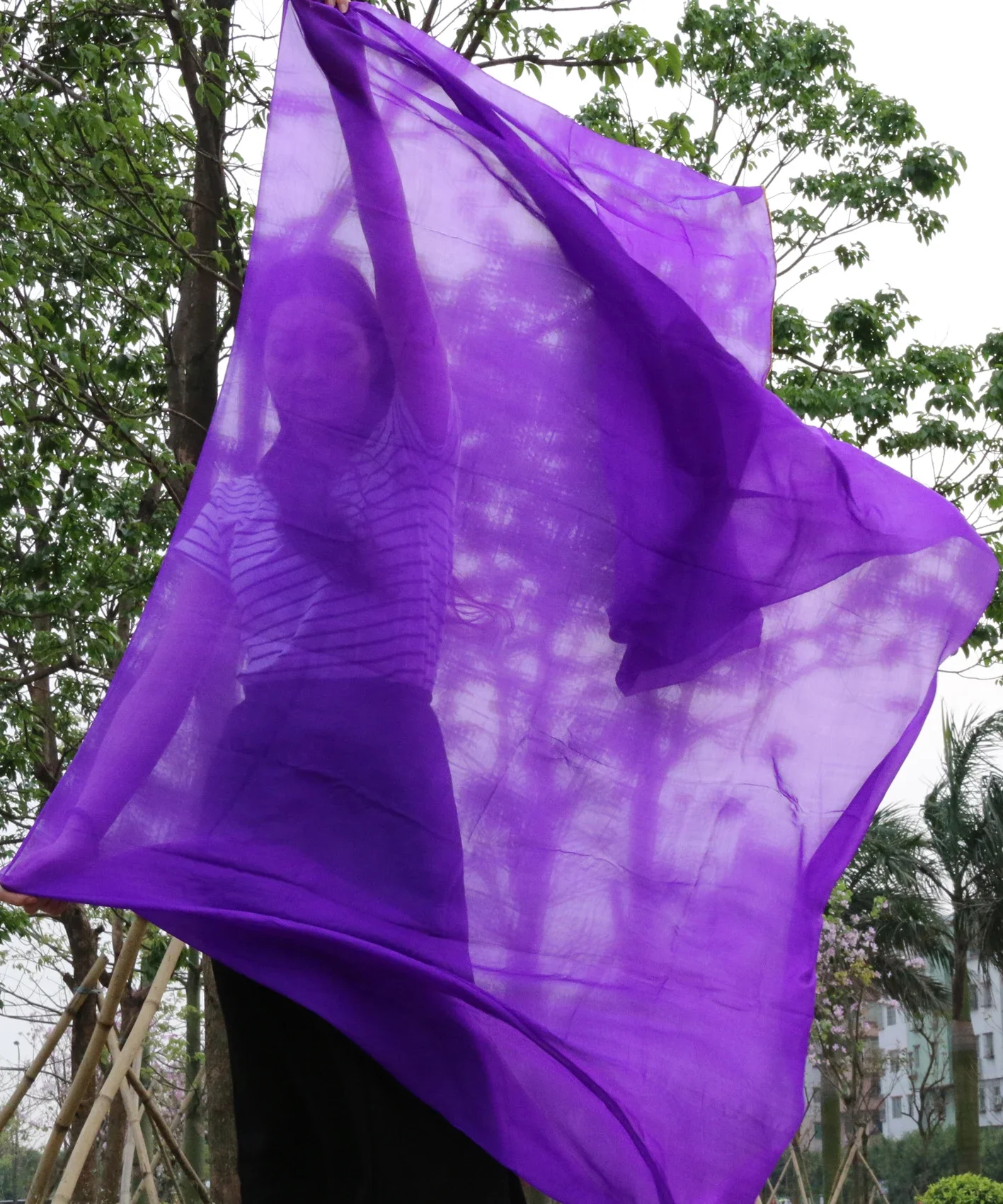 ผ้าไหม 100% คุณภาพสูงราคาถูกเต้นรํา Veils ผู้หญิงเซ็กซี่ผ้าไหม Belly Dance Performance Veil ขายส่งสีม่วง 250/270 ซม.