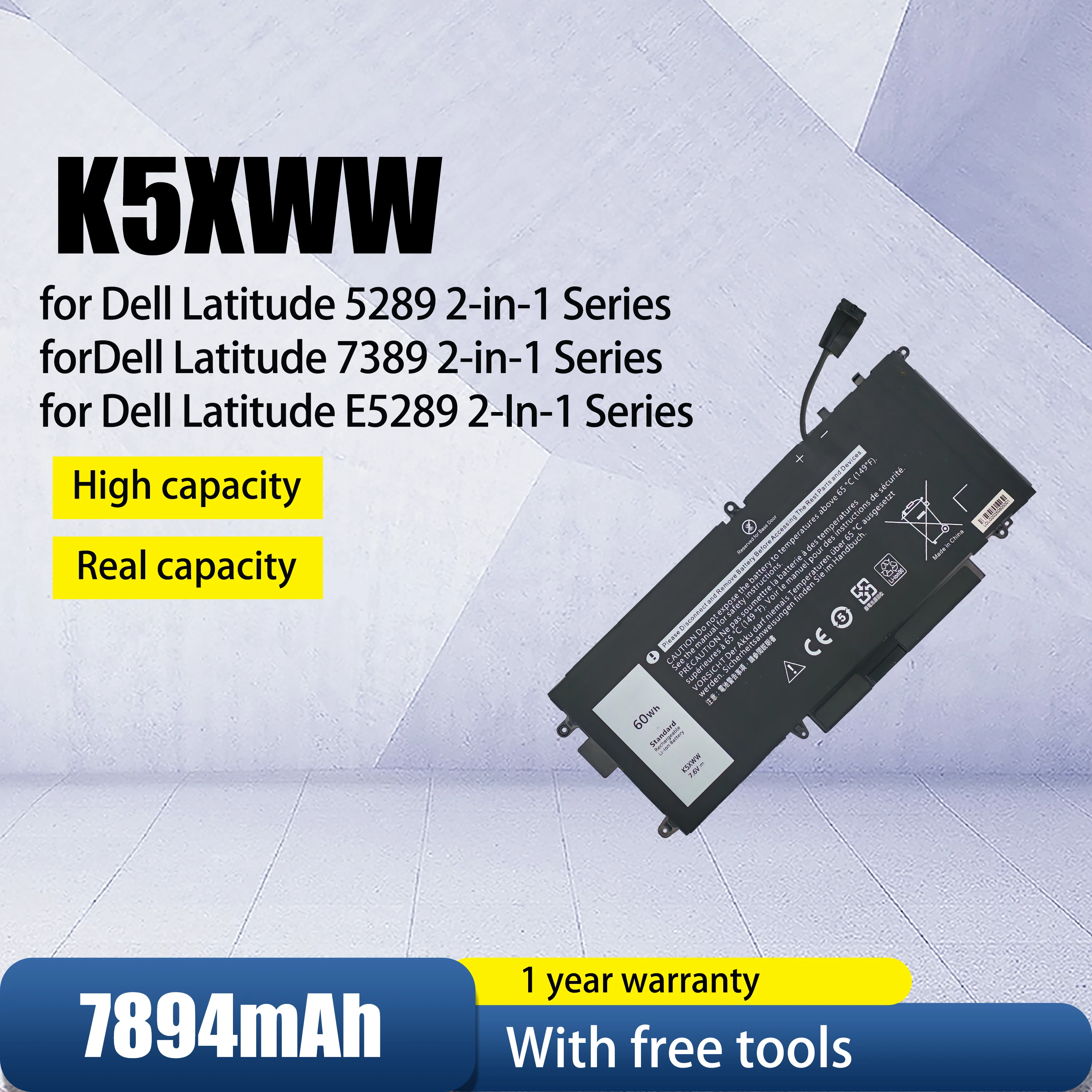 

K5XWW 7200MAH Replacement Laptop Battery for Dell Latitude 13 7389 7390 2-in-1 5289 2-in-1 Series Competable 71TG4