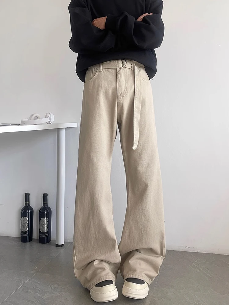 

Cleanfit Bla Bell Bot Jeans Men's Autumn Winter Belt Design High Street Wide Leg Long Pants American Sle Loose Fit Jeans