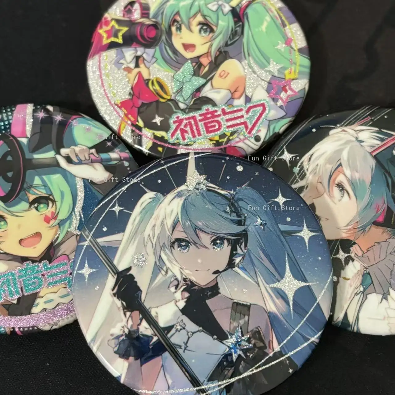 Anime Hatsune Miku Newly Designed 58mm Kawaii Tinplate Badge Cute High-definition Double Flash Accessory Christmas Birthday Gift