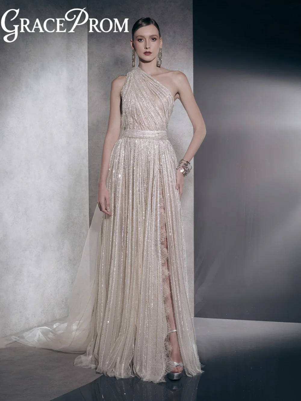 

Новое вечернее платье на одно плечо из бисера, кружевное трапециевидное платье длиной до пола, платья для матери невесты на свадьбу, элегантное платье по индивидуальному заказу