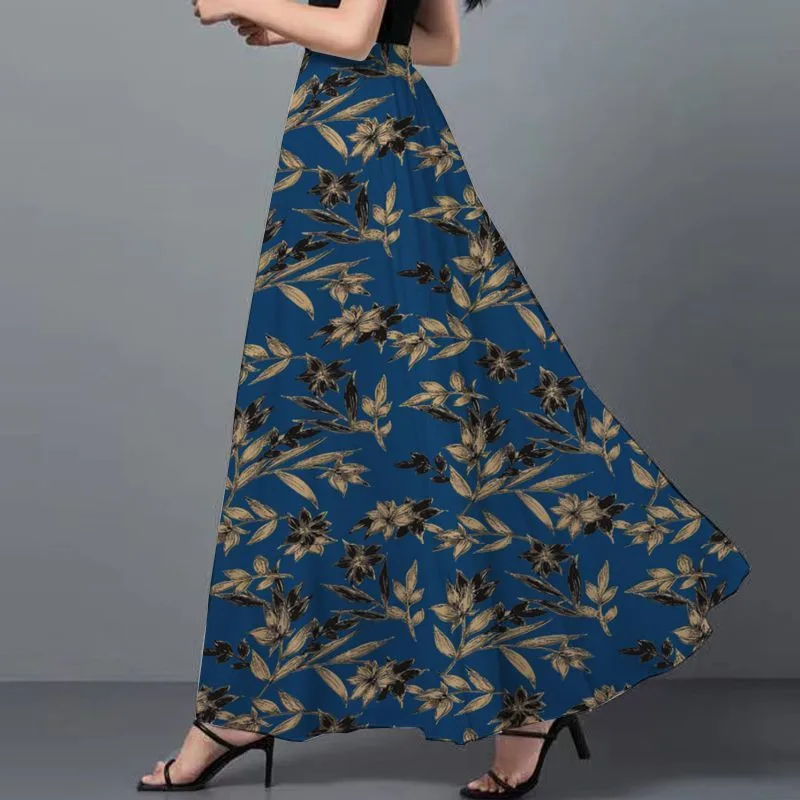 2024 Summer Long Lightweight Large Size Chiffon Skirt Womens Bohemian Flare Casual Floral Skirt Holiday Style Female Skirts