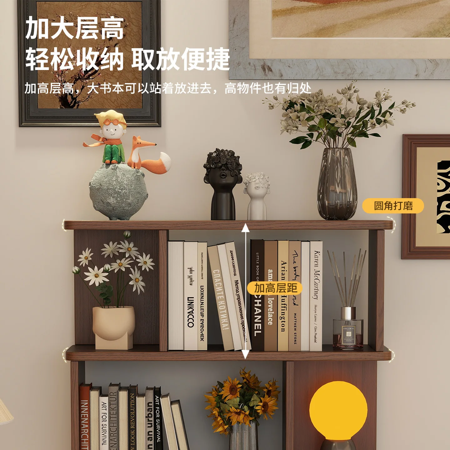 無垢材の床から天井までの本棚、リビングルーム用多層収納ラック - Bookcase Wood Shelf のレビューと価格
