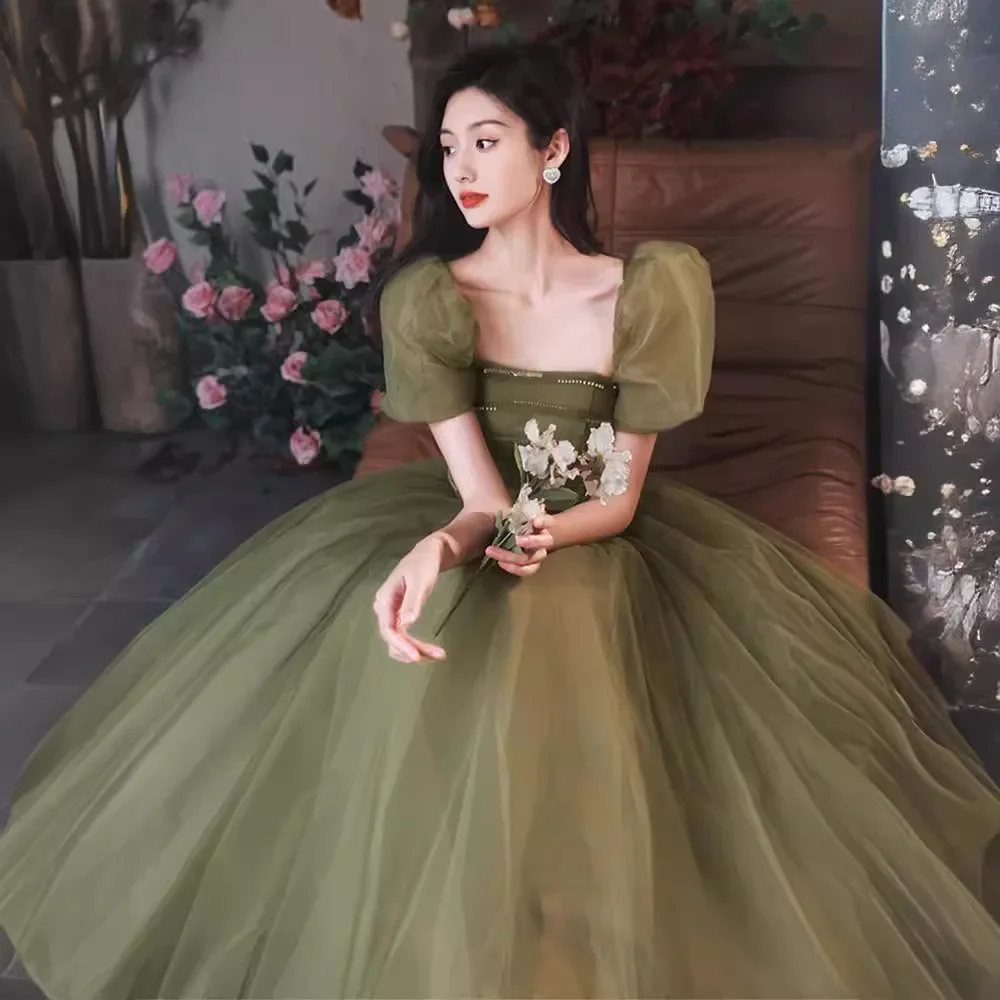 

Fashion Evening Dress 2024 Summer New Fairy Green Vocal Art Test Long Dress Mori Banquet Evening