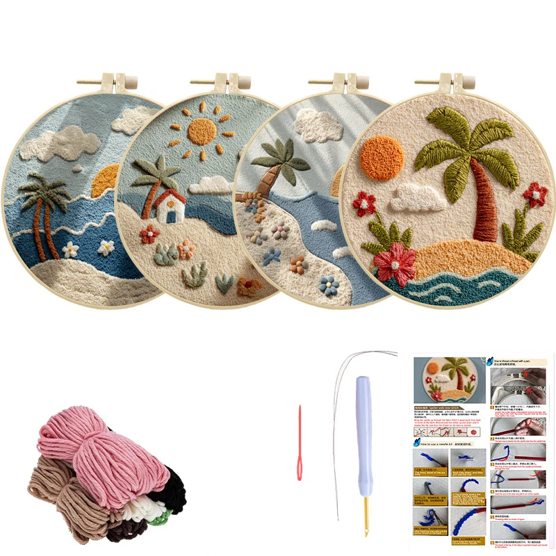 

Наборы для вышивания в технике панч-нидл своими руками, простой набор для творчества для начинающих, набор для вышивания шерстью с пяльцами, набор для вышивания ковровых узоров, праздничный подарок