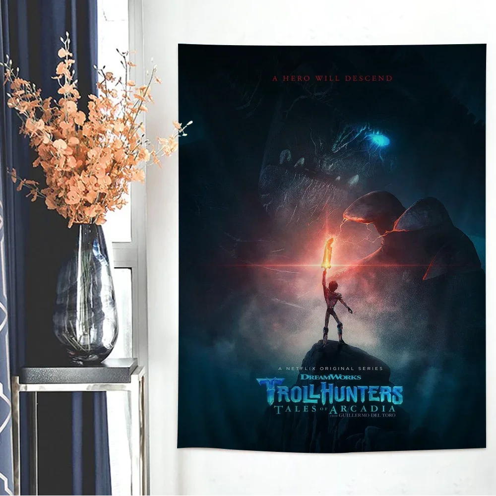 Anime Trollhunters Movie Colorful Tapestry Wall Hanging Hippie Flower Wall Carpets Dorm Decor Wall Art Decor