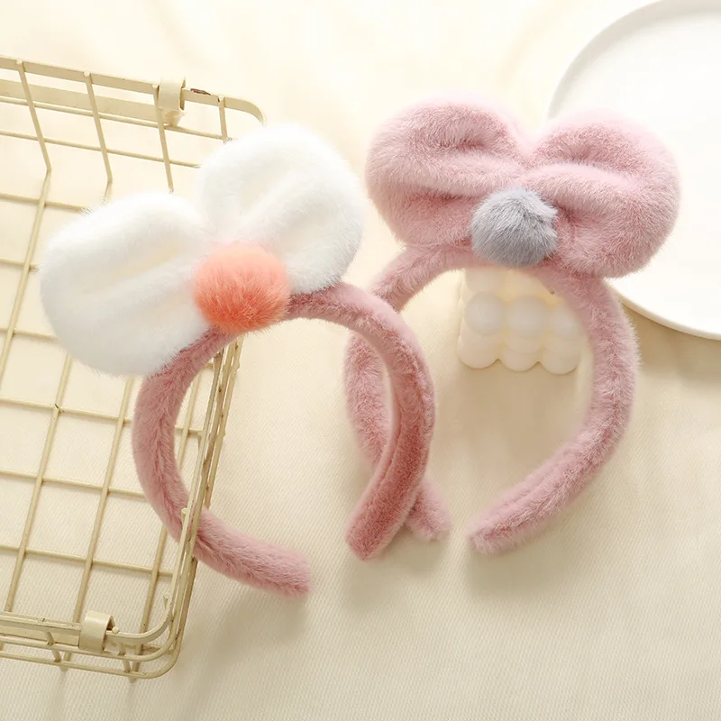 

Korean Style Minimalist Pink Bow Headband with Geometric Deer Antlers Japanese Cute Plush Hair Accessories for Women