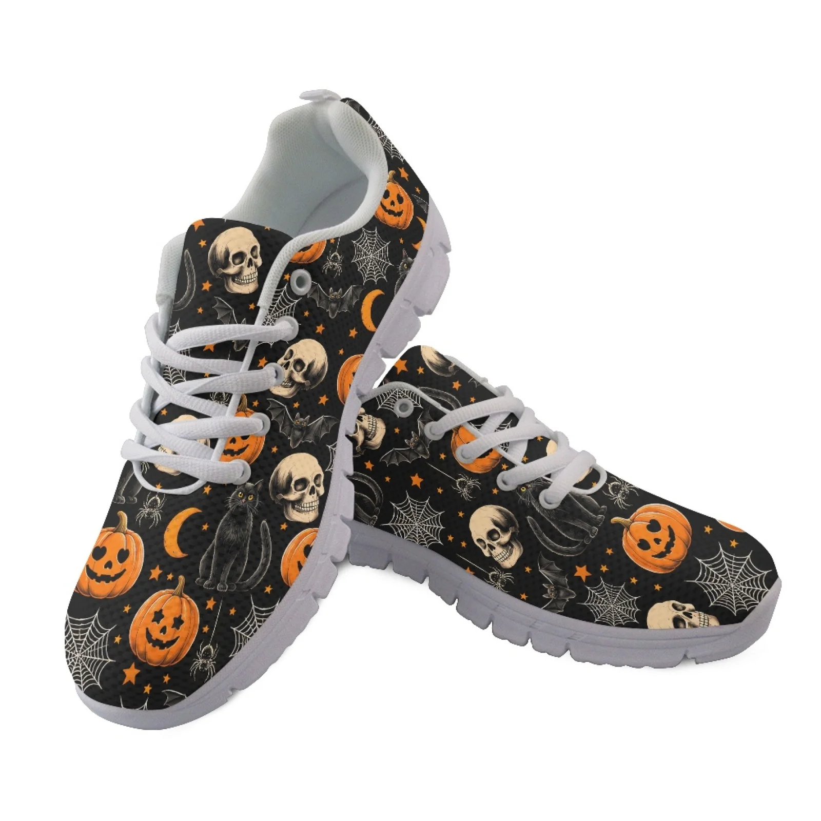 Coloranimal Halloween Pumpkin Skull Print New Design Athletic Shoes Mens Lace Up Athletic Trainers Anti Slip Running Shoes