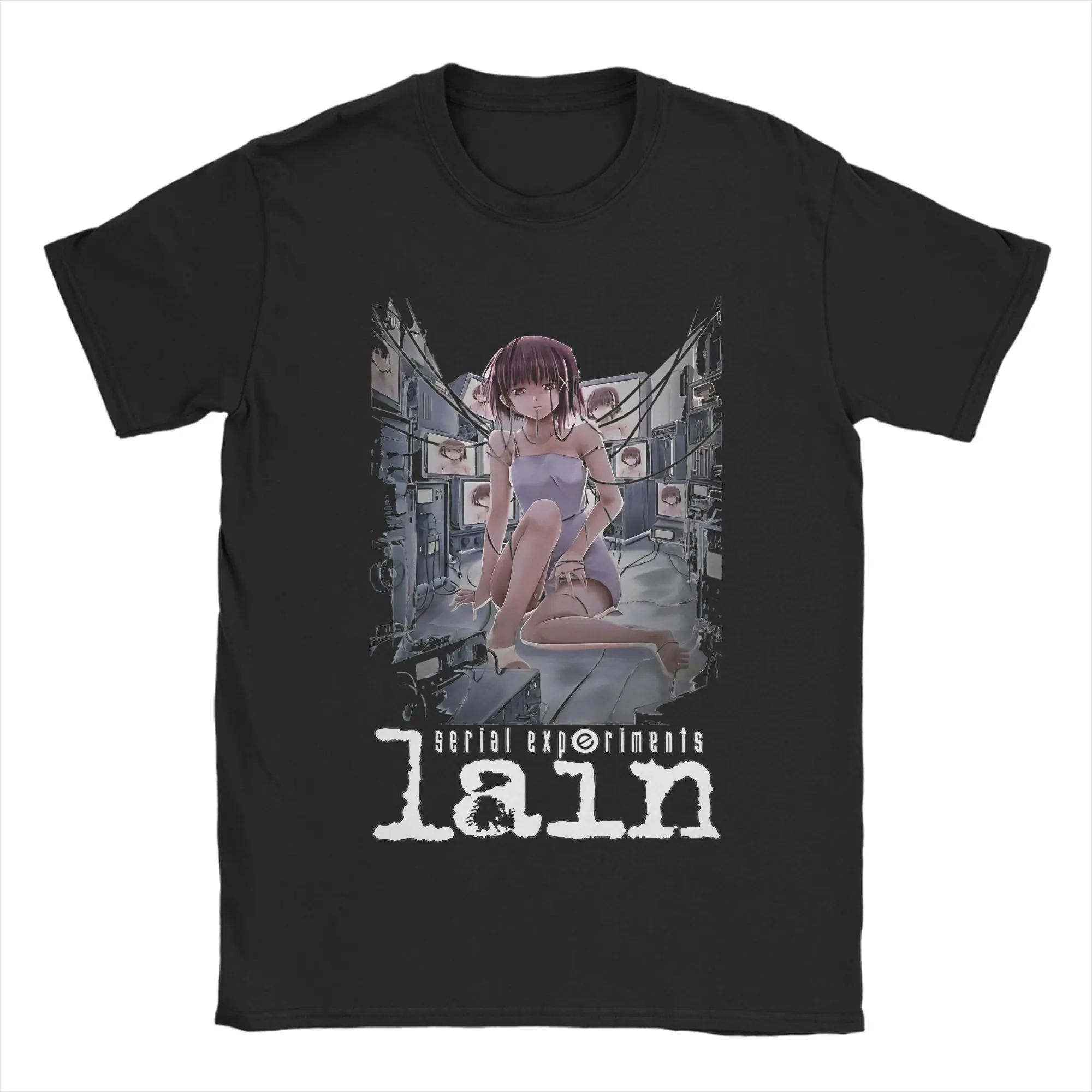 Lain Lwakura Serial Experiments Lain T-Shirts Men Women Anime Sci Fi Manga Cool Pure Cotton Tee Shirt Crew Neck T Shirts Tops