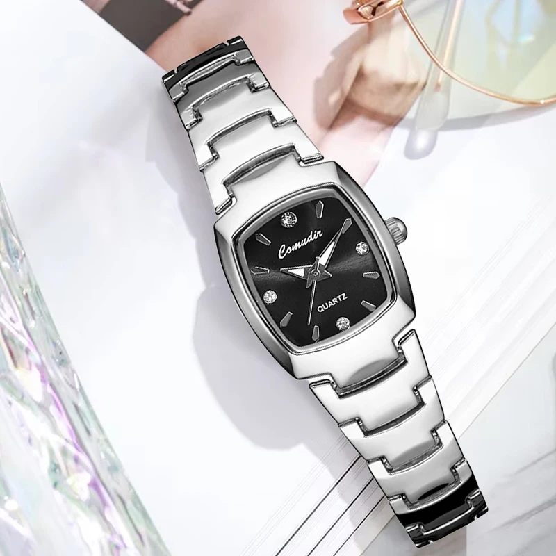 

Элегантные и стильные квадратные кварцевые часы с серебряным стальным ремешком для женщин