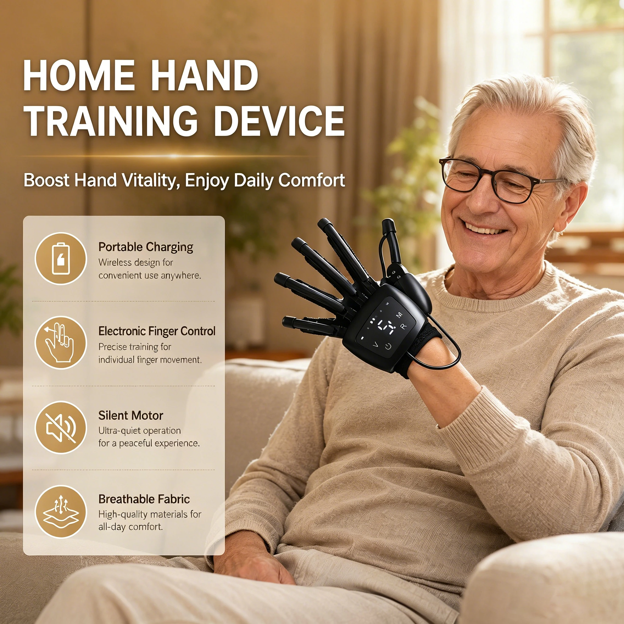 

Intelligent Electric Training Glove Silent Motor Breathable Material Lightweight Device For Hand Injury And Joint Rehabilitation