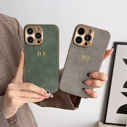 Personalised Customized Initials Case For Iphone 11 12 13 14 15 16 Pro Max Plating Leather Lambskin Shell Cover 14 15 16 Pro Max