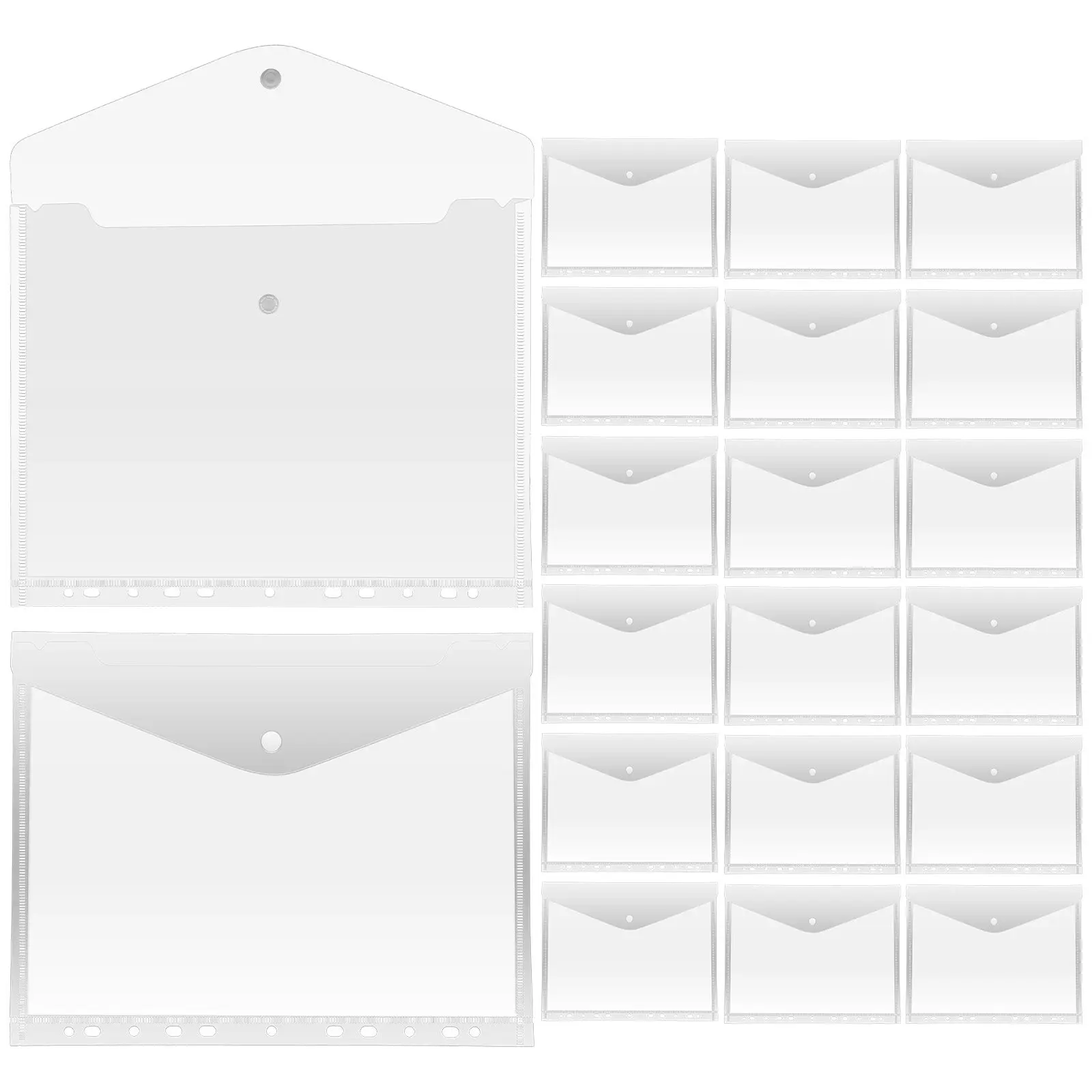 

20Pcs A4 Binder Pockets Clear Document Envelopes Snap Button Closure 11 Holes Transparent Organizer School Office Supplies