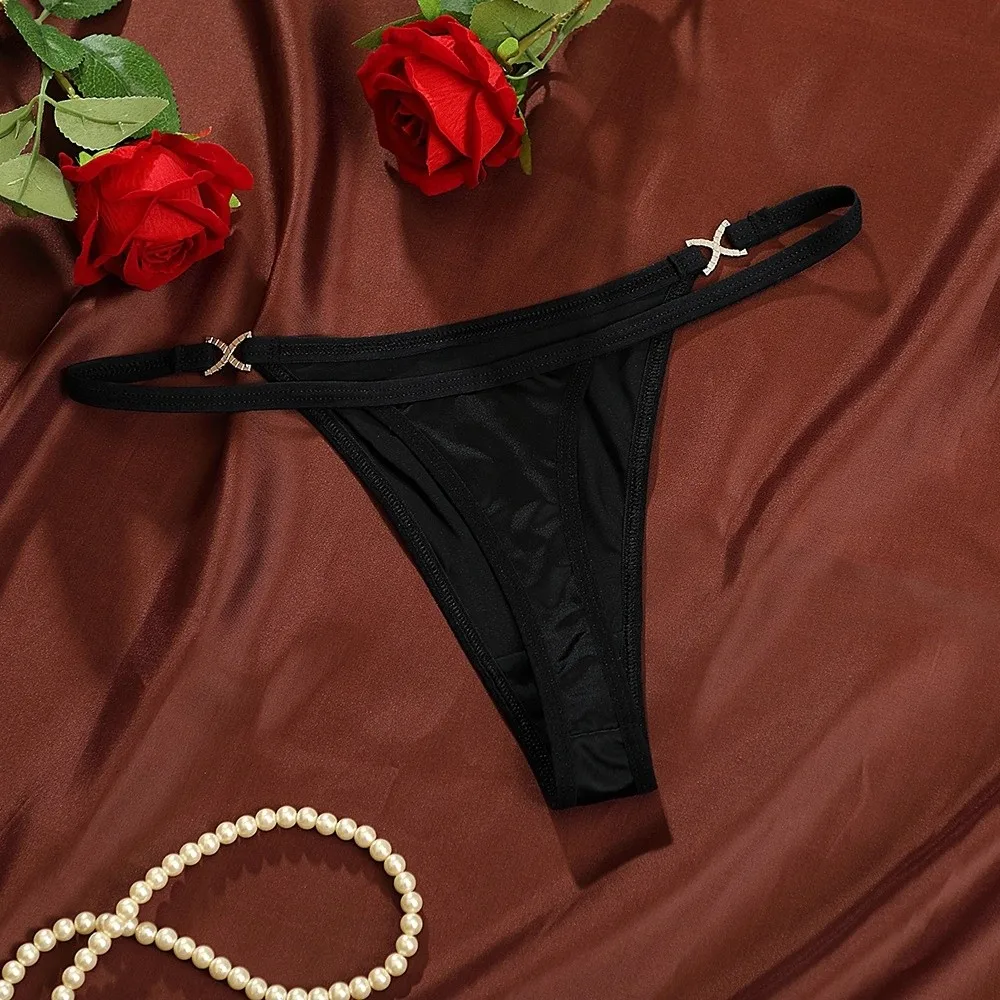 Süße Baumwoll-Zwickel-Strings aus glänzendem Satin, nahtlose Bikini-Slips mit niedriger Taille, einfarbige Unterhosen, T-Back-Höschen, Intimkleidung – Detail 7