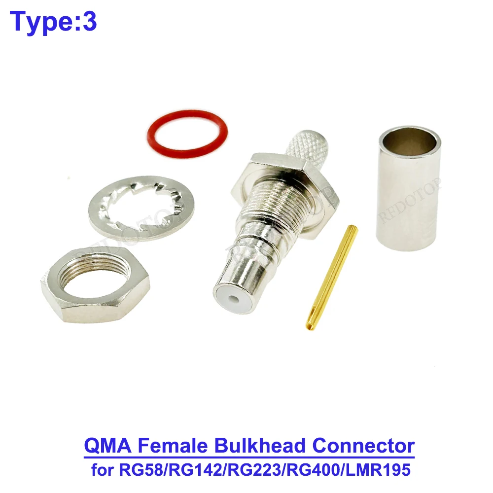 10PCS/Lot QMA Female Bulkhead Crimping 50-3 RF Connector Nickel plated 50 Ohm QMA for RG58/RG142/RG400/RG223 RF Coaxial Cable