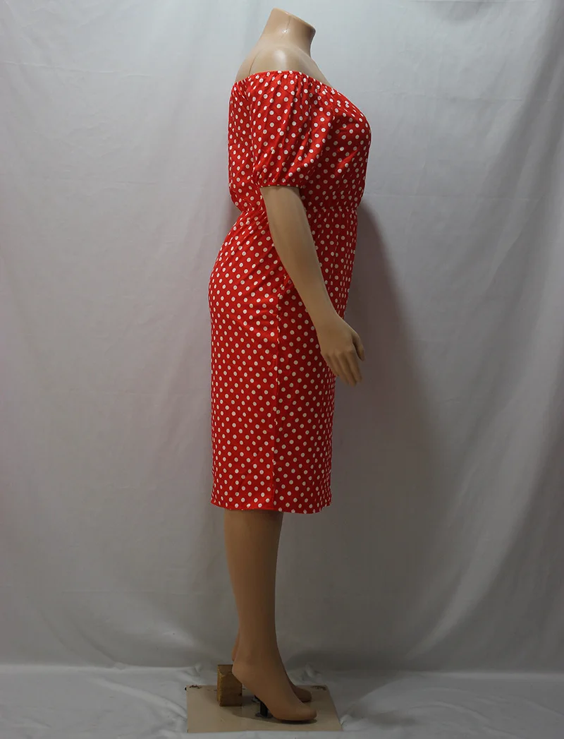 2026 New Summer Women's Dot Printed Off Shoulder Casual Party Dresses Lantern Sleeve Vestido Plus Size 9XL 8XL 7XL 6XL XXXXXL 4
