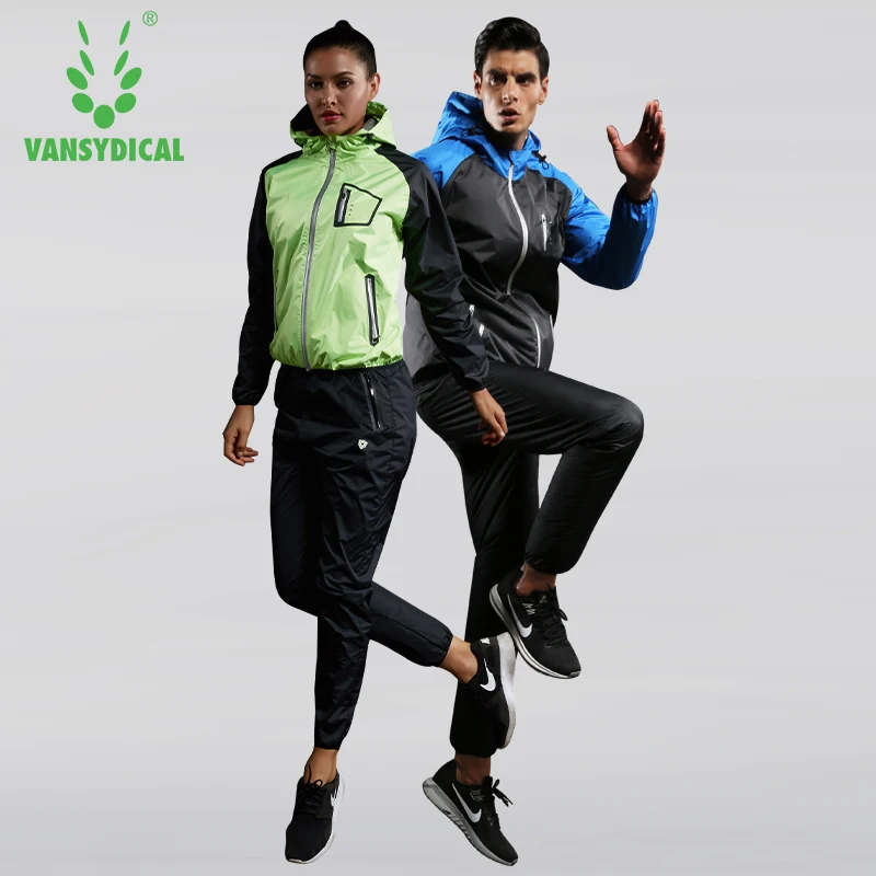 VANSYDICAL Gym Clothing Set Men Women Zipper Hooded Sportswear Running Fitness Training Weight Loss Sweating Sauna Sports Suit