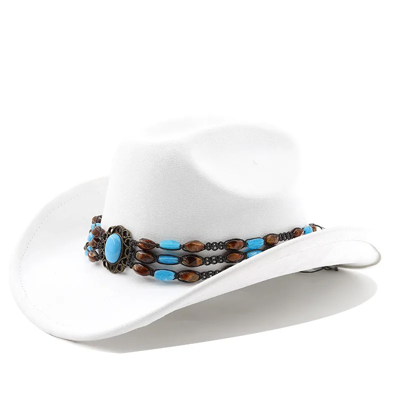 Western-Cowboyhut aus Wildleder zum Reiten für Männer und Frauen, Outdoor-Reisehut mit gerollter Krempe, Zylinderhut im Ethno-Stil, Filzhut – Detail 6