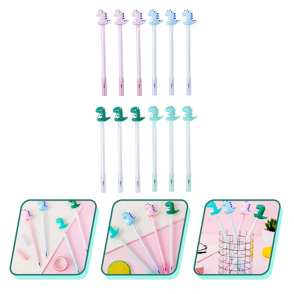 12pcs Neutral Pens Cartoon Dinosaur Design Smooth Writing For School Office Kids Kawaii Multi-Function Student Supply