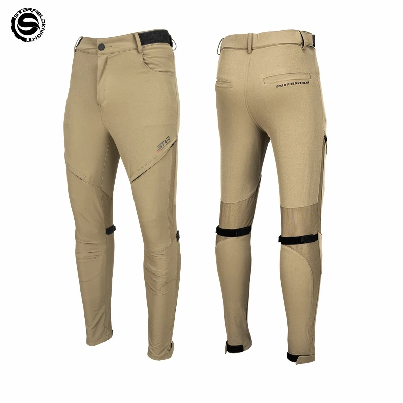 SFK Khaki Motorcycle Riding Pants Summer Quick Drying and Breathable Men's Trousers With CE Protective Armor Gears Accessories