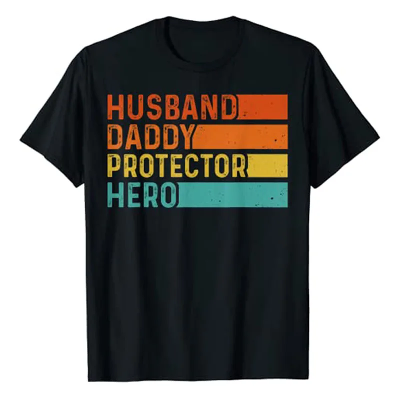 Retro Husband Daddy Protector Hero Fathers Day for Dad T-Shirt Gift Men's Fashion Clothing Sayings Funny Letters Printed Outfits