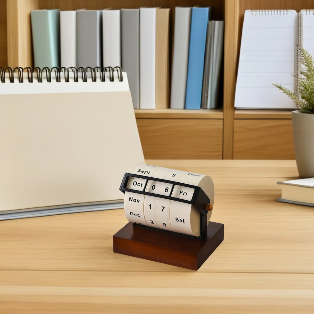 Calendario perpetuo rotante in legno Mese Settimana Giorno Data Espositore Conto alla rovescia manuale Decorazione per l'home office