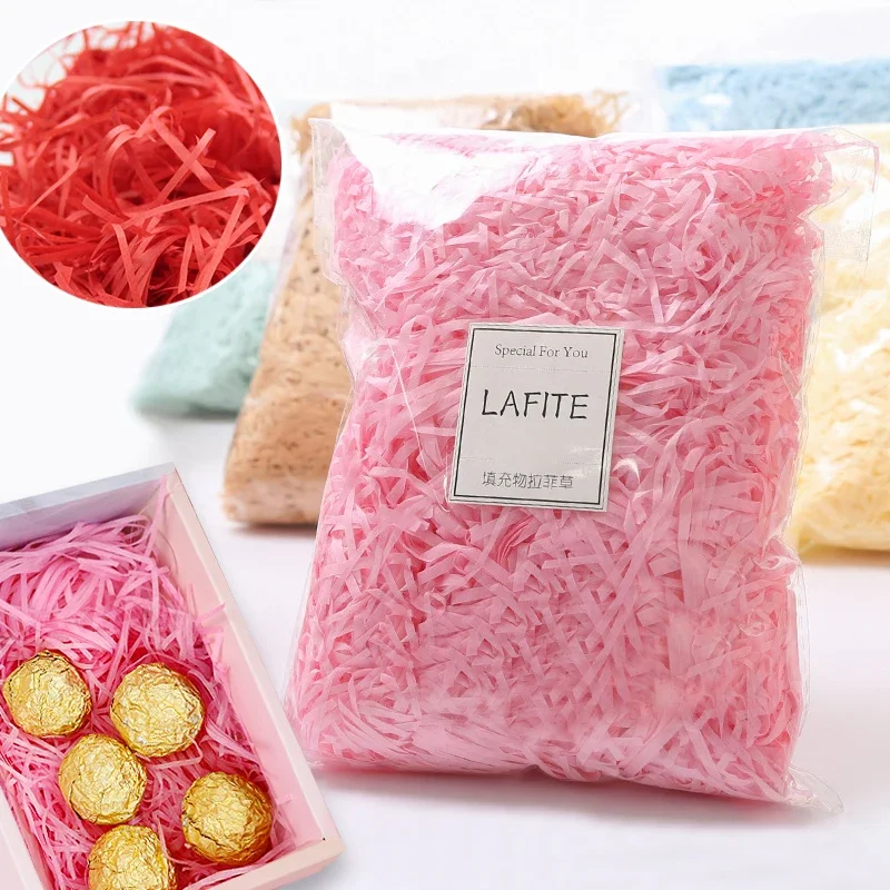 20g/50g/100g Multi color Lafite Grass Folded Paper Candy Box Wedding Home Decoration Party Gifts DIY Packaging Filler Materials