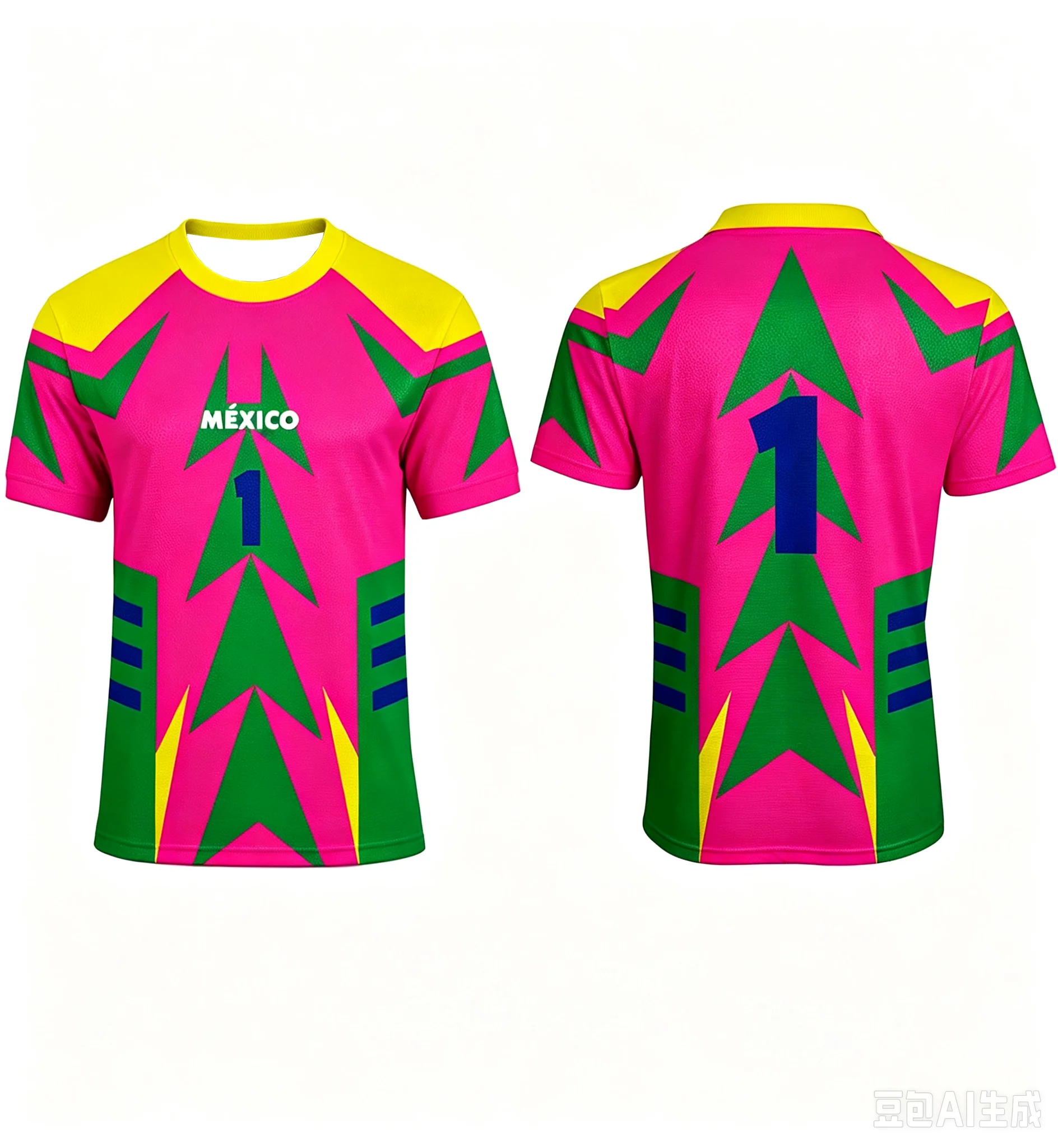 Retro Mexican Goalkeeper Number 1 Soccer Jersey Men's 90s Retro Pink Green Short-sleeved Soccer Shirt Breathable Fan Jersey Top