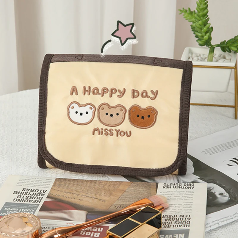 Kleine Beer Make-up Kwasten Opbergtas Leuke Opvouwbare Opbergtas Ins Stijl Draagbare Reizen Cosmetische Gereedschappen Organizer Case Pouch