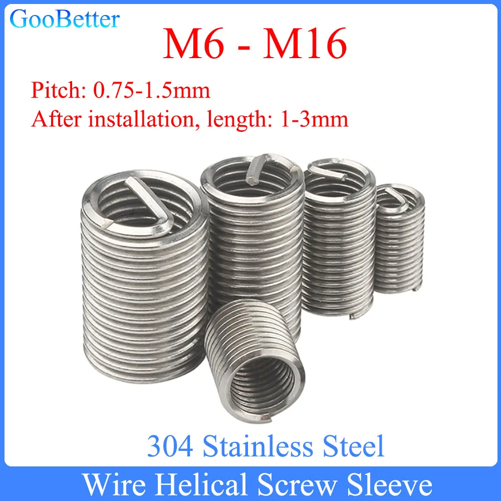 

5-20Pcs M6 M7 M8 M9 M10 M12 M14 M16 304 Stainless Steel Helicoil Thread Repair Insert Coiled Wire Helical Screw Sleeve