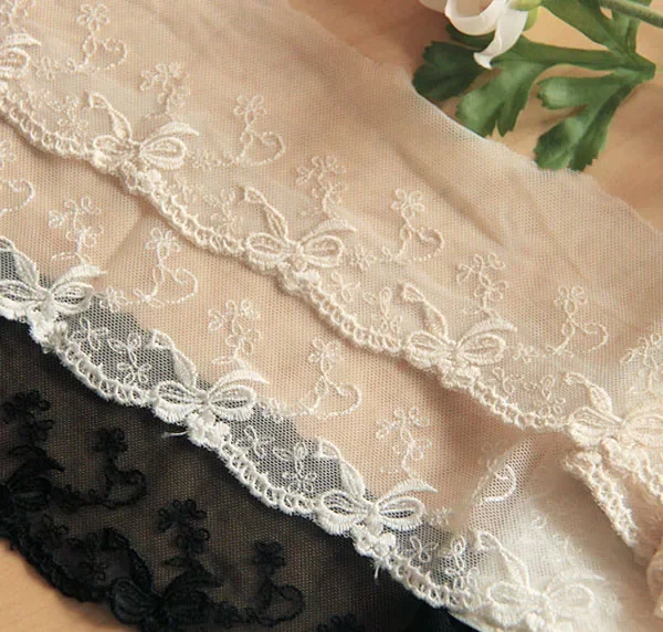 Width:7.0cm （2.80 “） Lovely bow-knot mesh embroidered lace, 3 colors Sewing accessories lace,garment trim lace for diy(ss-438
