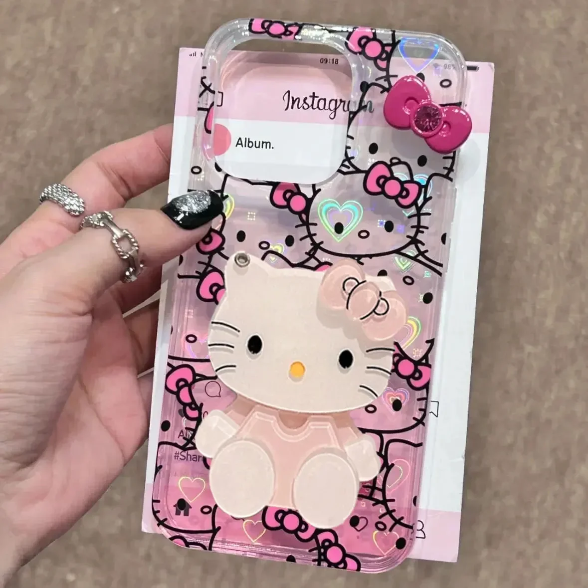 Sanrio Hello Kitty Bow pantalla completa KT gradiente funda de teléfono para iPhone 16 15 14 13 12 11 Pro Max XR XS Max 78 Plus MiNi Y2K