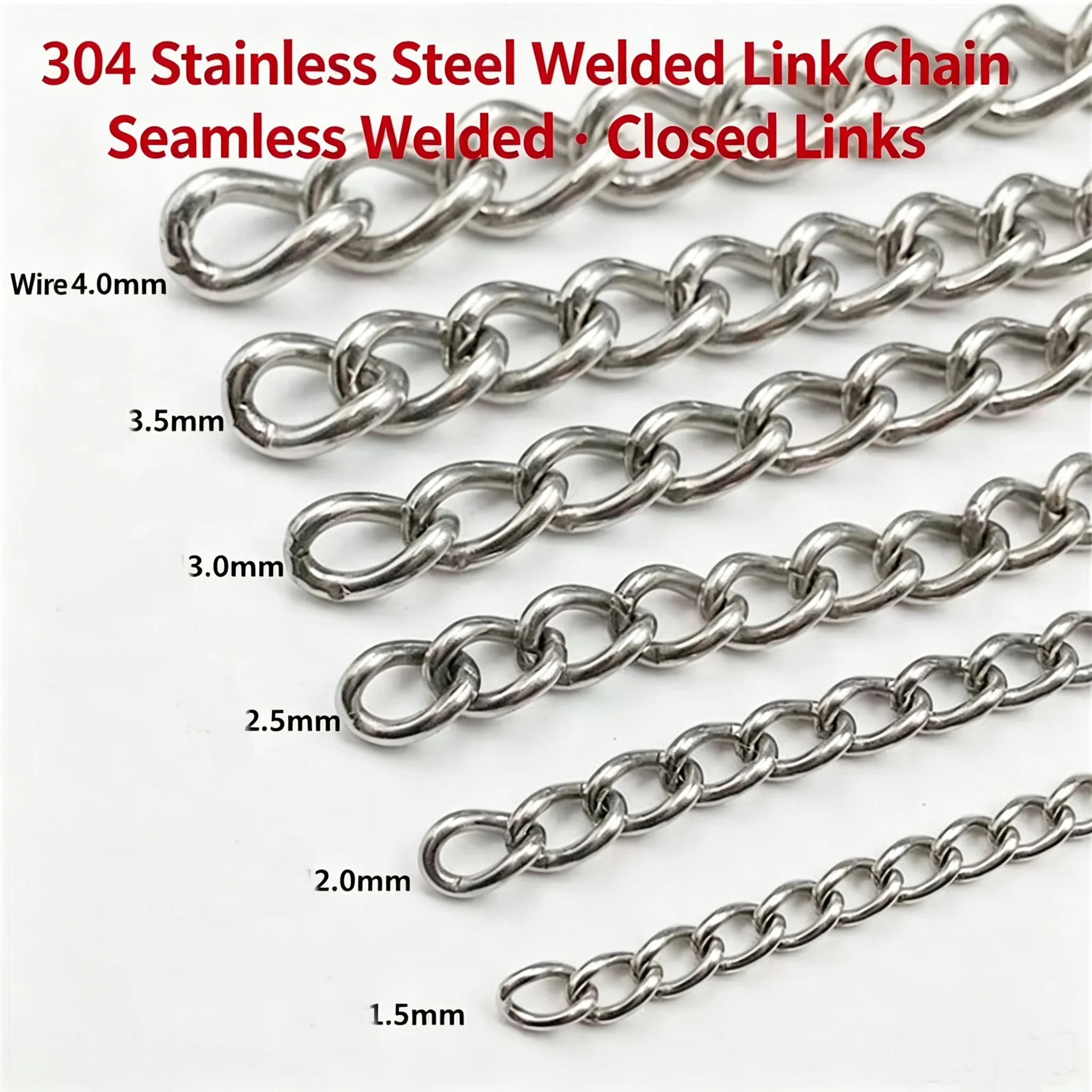 1 Meter 4.8-15mm Width High Polished Welded 304 Stainless Steel Twist Chain Unwelded for Garment Straps Bag Wallet Fob Key Chain