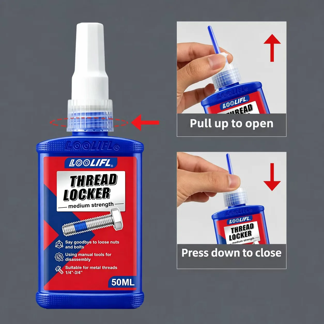 Blue Medium-Strength Removable Anaerobic Thread Locking Adhesive, Anti-Vibration Screw Sealant, Resistant to Low and High Temper