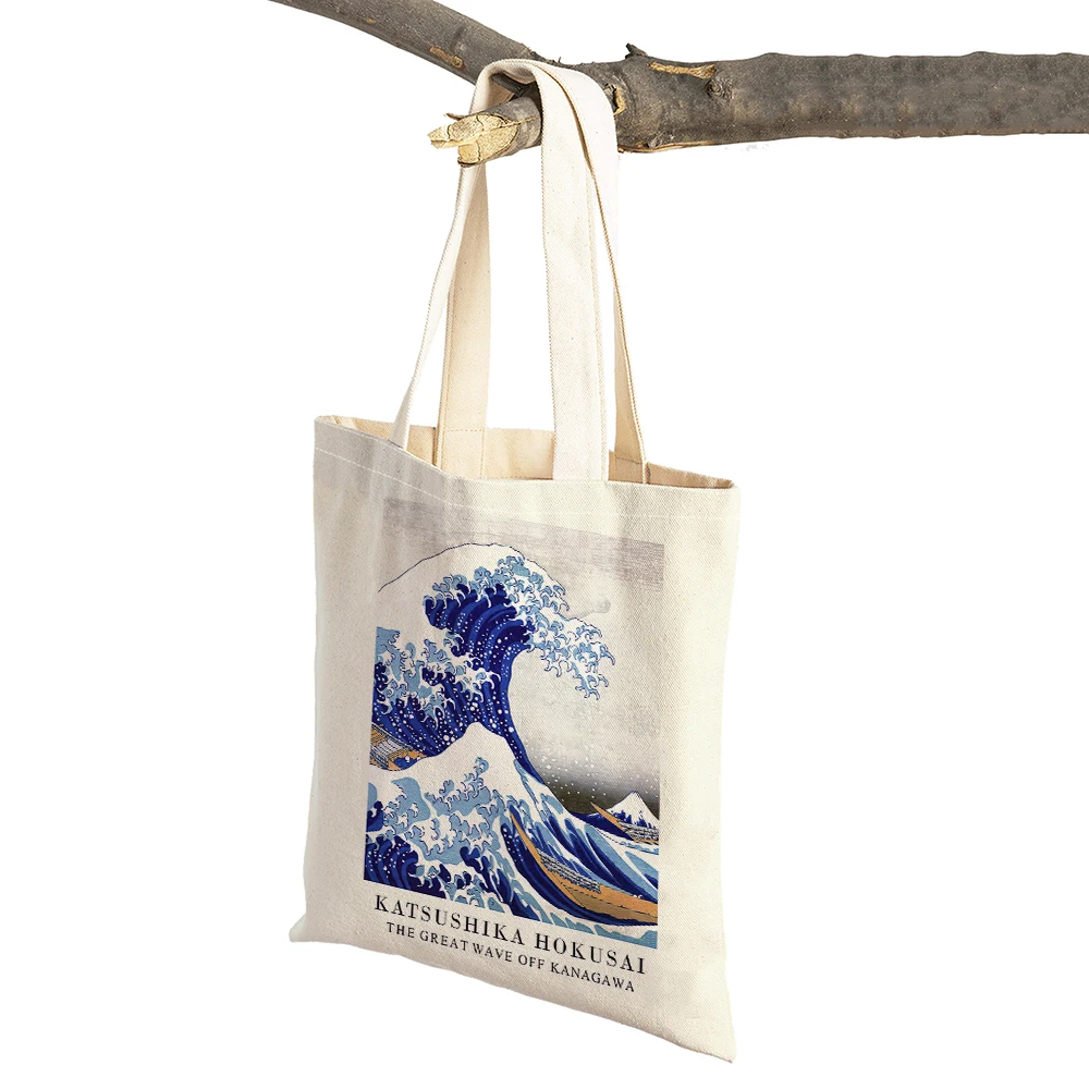 

Abstract Japan Artist Hokusai Mount Fuji Women Shopping Bags Double Print Casual Lady Canvas Handbag Vintage Tote Shopper Bag