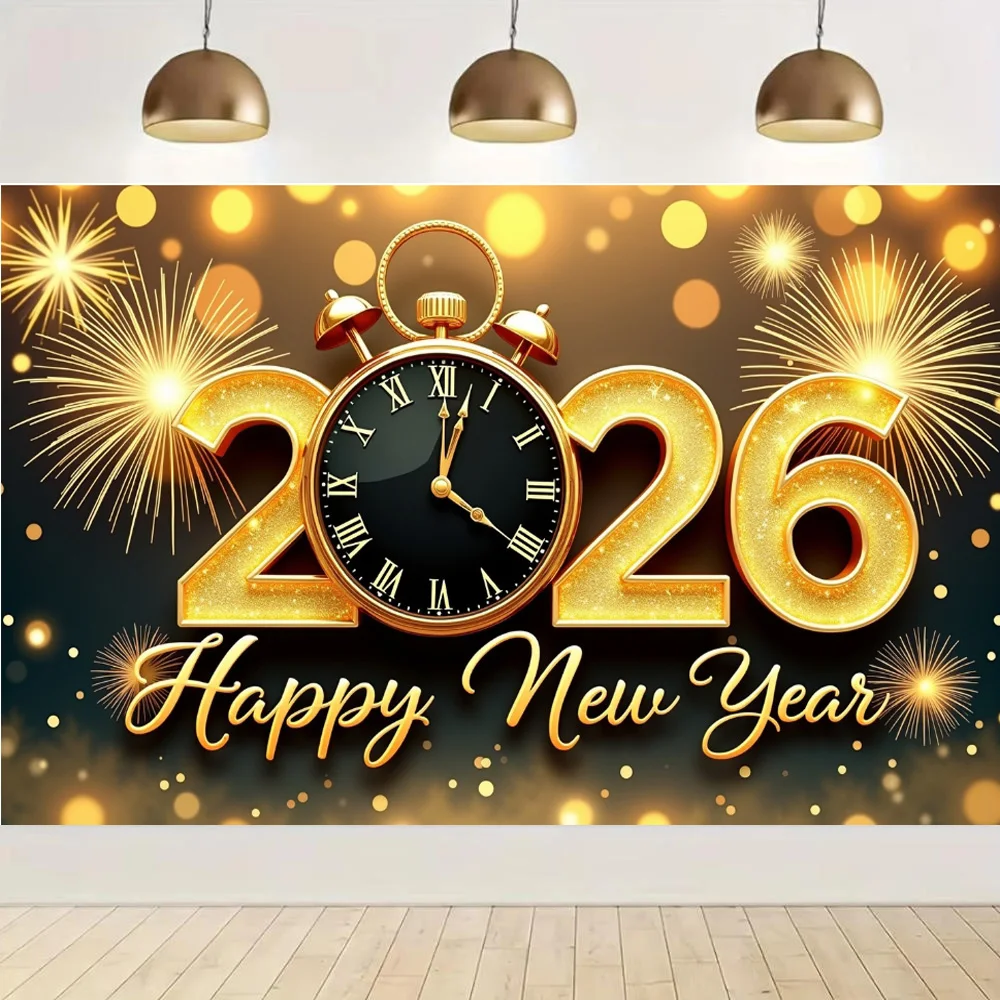 2026 Frohes Neues Jahr Banner Funkelndes Design Uhr Dekoration Neujahrsfeier Banner für Neujahrsparty